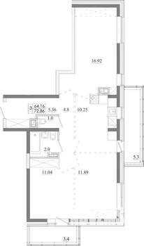 3-к квартира, строящийся дом, 73м2, 8/13 этаж