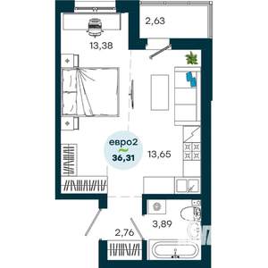 1-к квартира, вторичка, 36м2, 7/19 этаж