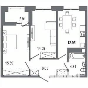 2-к квартира, вторичка, 57м2, 9/16 этаж