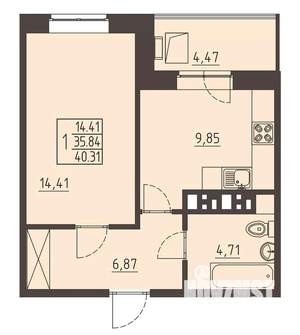 1-к квартира, вторичка, 41м2, 11/17 этаж