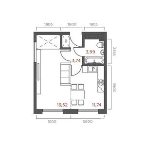 1-к квартира, строящийся дом, 39м2, 15/19 этаж
