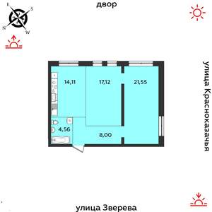 2-к квартира, строящийся дом, 65м2, 3/14 этаж