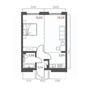 1-к квартира, вторичка, 45м2, 7/18 этаж