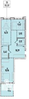 2-к квартира, вторичка, 85м2, 1/19 этаж