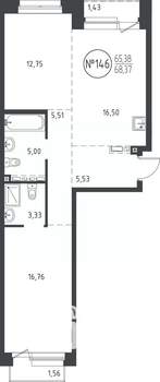 2-к квартира, вторичка, 68м2, 9/10 этаж