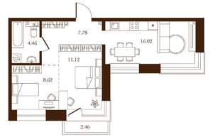 2-к квартира, строящийся дом, 50м2, 3/4 этаж