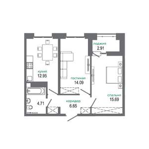 2-к квартира, вторичка, 57м2, 9/16 этаж