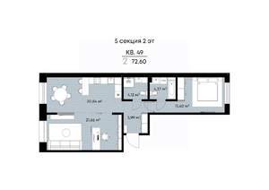 2-к квартира, вторичка, 73м2, 2/9 этаж
