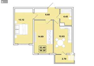 2-к квартира, строящийся дом, 56м2, 2/16 этаж