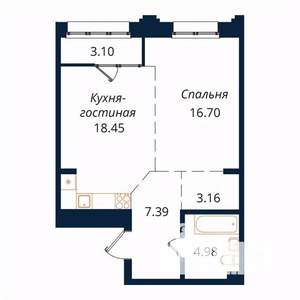 1-к квартира, строящийся дом, 53м2, 15/18 этаж