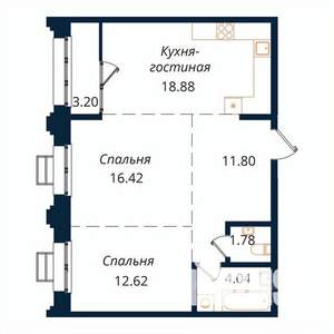 2-к квартира, строящийся дом, 69м2, 6/18 этаж