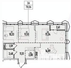 3-к квартира, вторичка, 78м2, 2/19 этаж
