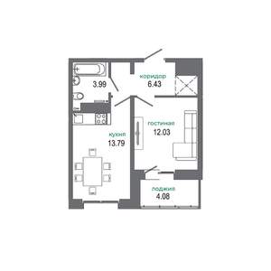 1-к квартира, вторичка, 40м2, 7/16 этаж