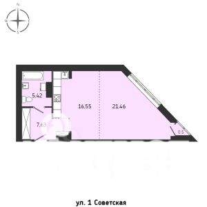 1-к квартира, строящийся дом, 52м2, 2/15 этаж