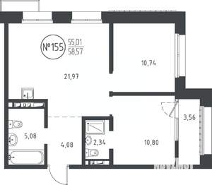 2-к квартира, вторичка, 59м2, 9/10 этаж