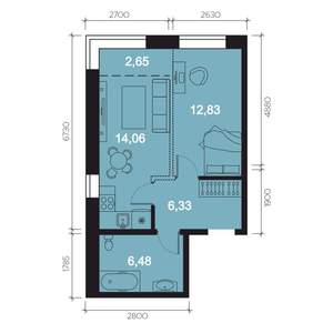 2-к квартира, строящийся дом, 42м2, 6/8 этаж