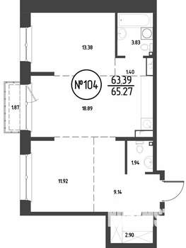 2-к квартира, вторичка, 65м2, 8/19 этаж