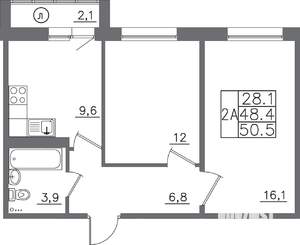 2-к квартира, вторичка, 51м2, 8/14 этаж