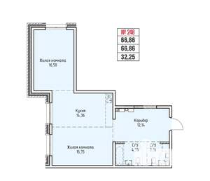 2-к квартира, строящийся дом, 67м2, 15/19 этаж