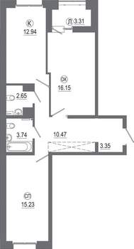 2-к квартира, вторичка, 68м2, 2/16 этаж