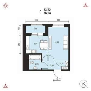 1-к квартира, вторичка, 37м2, 13/14 этаж