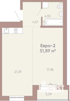 1-к квартира, вторичка, 52м2, 3/16 этаж