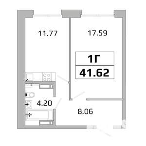 1-к квартира, вторичка, 42м2, 7/16 этаж