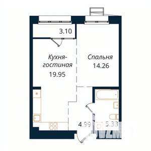 1-к квартира, строящийся дом, 48м2, 13/18 этаж