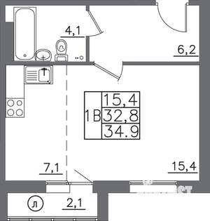 1-к квартира, вторичка, 35м2, 2/9 этаж