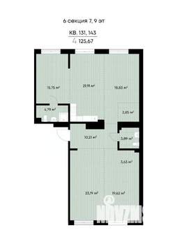 4-к квартира, строящийся дом, 126м2, 9/9 этаж