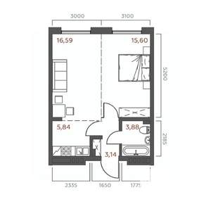 1-к квартира, строящийся дом, 45м2, 10/19 этаж
