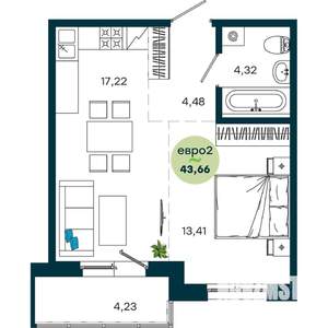 1-к квартира, вторичка, 44м2, 4/19 этаж