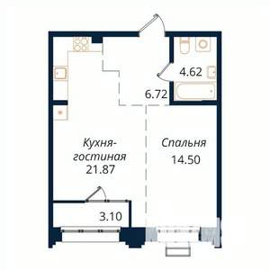 1-к квартира, строящийся дом, 50м2, 17/18 этаж