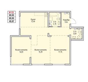 3-к квартира, вторичка, 90м2, 15/19 этаж