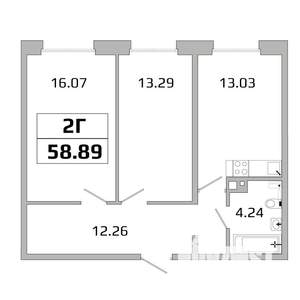 2-к квартира, вторичка, 59м2, 13/16 этаж