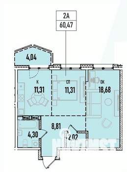 2-к квартира, вторичка, 60м2, 13/19 этаж