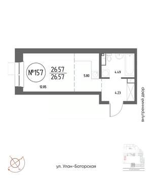 Студия квартира, вторичка, 27м2, 4/19 этаж