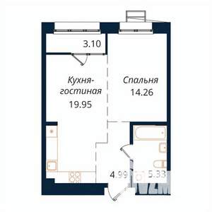 1-к квартира, строящийся дом, 48м2, 7/18 этаж