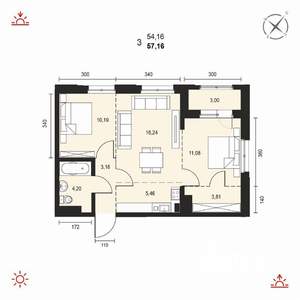 2-к квартира, вторичка, 58м2, 6/14 этаж