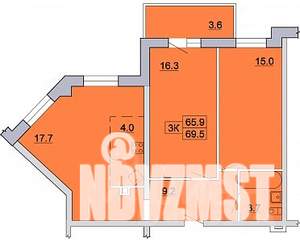 3-к квартира, строящийся дом, 70м2, 1/13 этаж