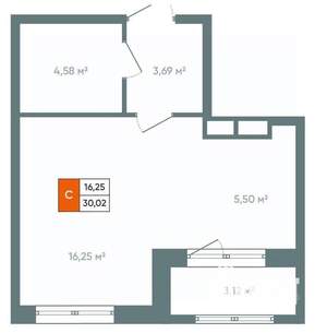 1-к квартира, вторичка, 34м2, 11/14 этаж