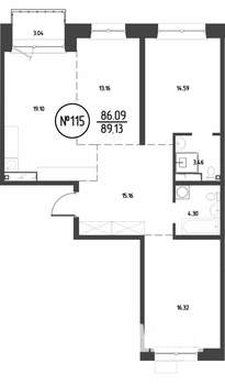 3-к квартира, вторичка, 89м2, 11/19 этаж