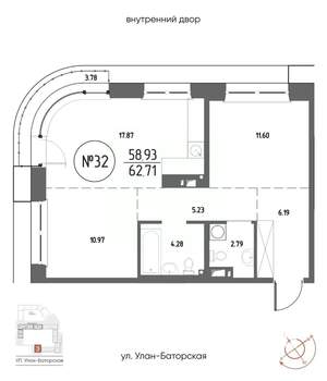 2-к квартира, строящийся дом, 63м2, 6/20 этаж