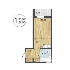 1-к квартира, строящийся дом, 29м2, 8/19 этаж