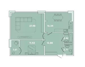 2-к квартира, вторичка, 76м2, 5/16 этаж