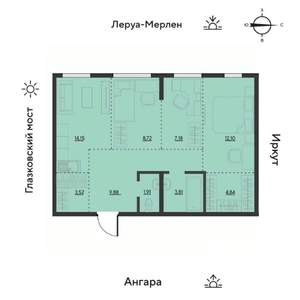 3-к квартира, вторичка, 64м2, 13/19 этаж