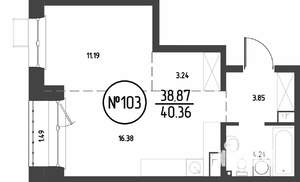 1-к квартира, строящийся дом, 40м2, 8/19 этаж