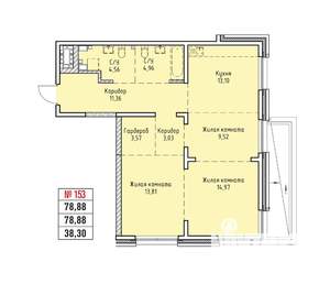 3-к квартира, строящийся дом, 79м2, 5/19 этаж