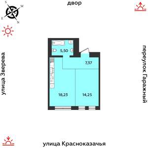 1-к квартира, строящийся дом, 45м2, 4/9 этаж