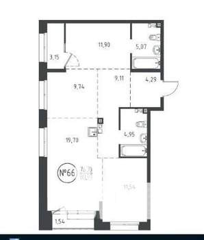 4-к квартира, вторичка, 81м2, 10/17 этаж